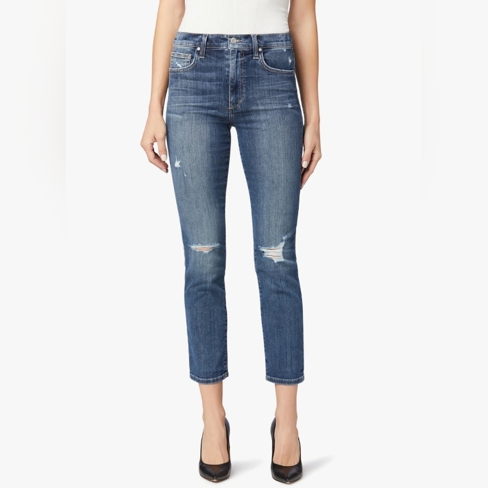 Joe's Women's Blue Jeans Dehlia High-Rise Straight Ankle Distressed Denim, sz 30